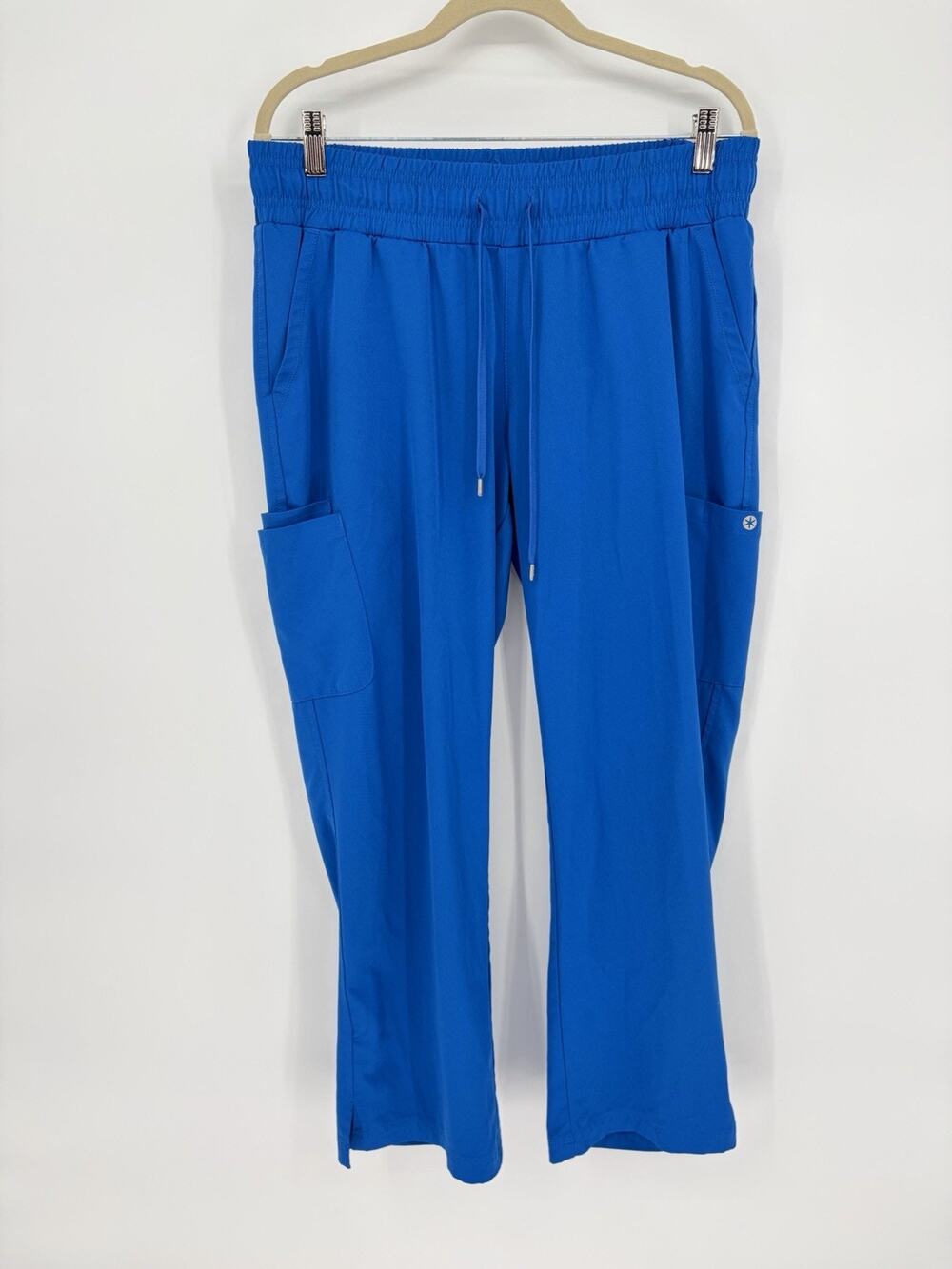 Beyond Scrubs Petite Large PL Royal Blue Cargo Scrub Pants Stretch Drawstring